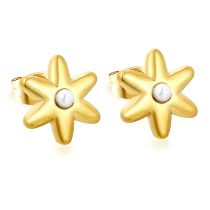 Puffy Six-Petal Flower Pearl Huggie Earrings | Gold & Silver | Solid Floral Pearl Snap Hoops | Wholesale MOQ 12