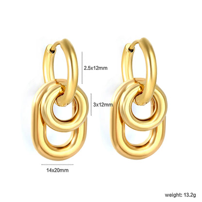 Interlocked Oval Link Dangle Huggie Earrings 14×20mm | 18K Gold Plated & Two-Tone Stainless Steel | Chunky Chain Drop Hoops | Wholesale MOQ 12