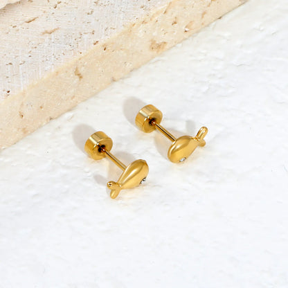 Mini CZ Eye Whale Twist Back Stud Earrings | 18K Gold Stainless Steel Screw-Back Ear Studs | Wholesale Pack 12PCS Per Set | MOQ 12
