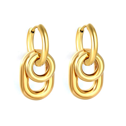 Interlocked Oval Link Dangle Huggie Earrings 14×20mm | 18K Gold Plated & Two-Tone Stainless Steel | Chunky Chain Drop Hoops | Wholesale MOQ 12