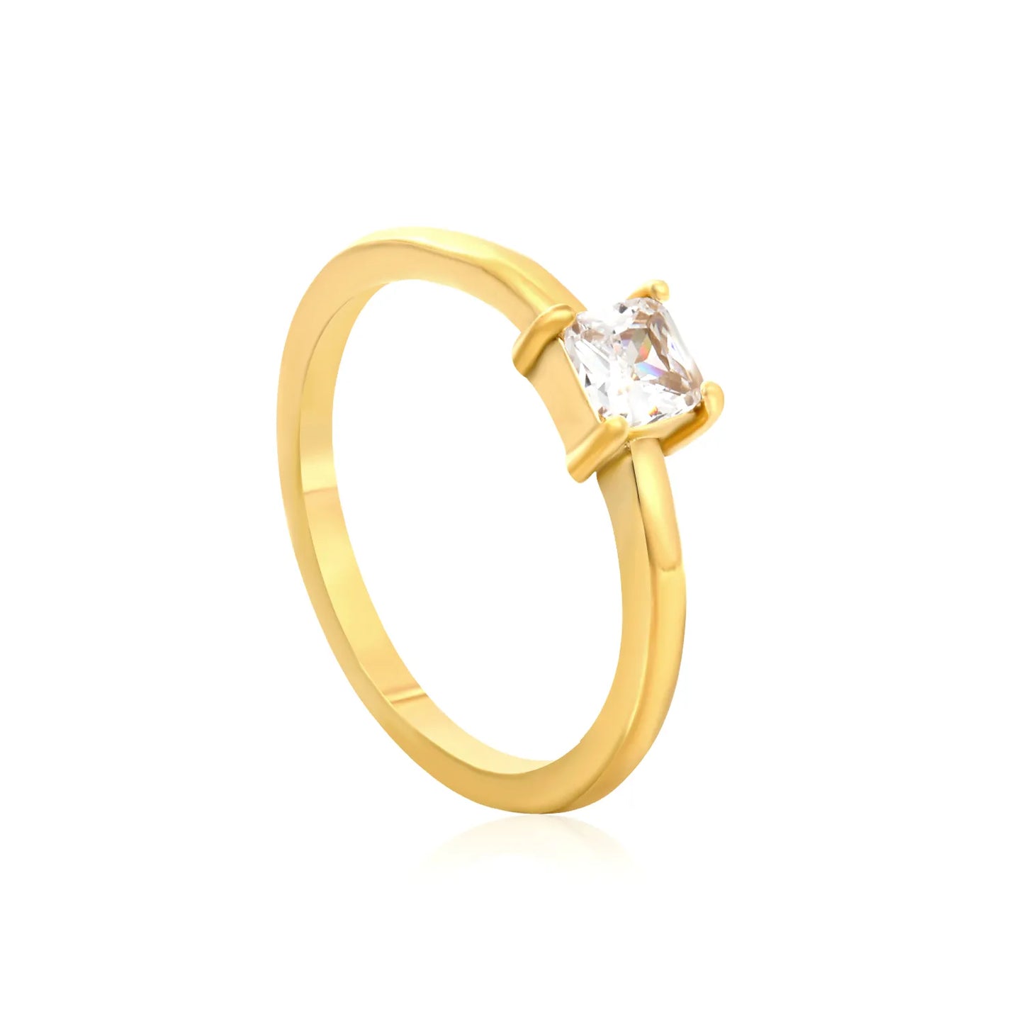 Solitaire Princess Cut CZ Dainty Gold Ring | 18K Gold Plated Stainless Steel Promise Ring | US Sizes 9 | Wholesale MOQ 12