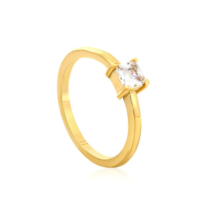 Solitaire Princess Cut CZ Dainty Gold Ring | 18K Gold Plated Stainless Steel Promise Ring | US Sizes 9 | Wholesale MOQ 12