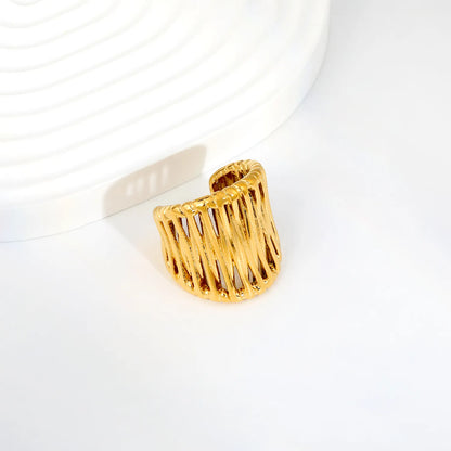 Irregular Woven Open Cuff Wide Band Gold Ring | 18K Gold Plated Stainless Steel Adjustable Open Ring | US Size 7 |  Wholesale Bulk Order 12