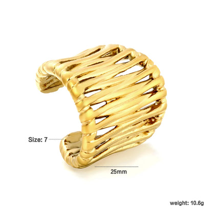Irregular Woven Open Cuff Wide Band Gold Ring | 18K Gold Plated Stainless Steel Adjustable Open Ring | US Size 7 |  Wholesale Bulk Order 12