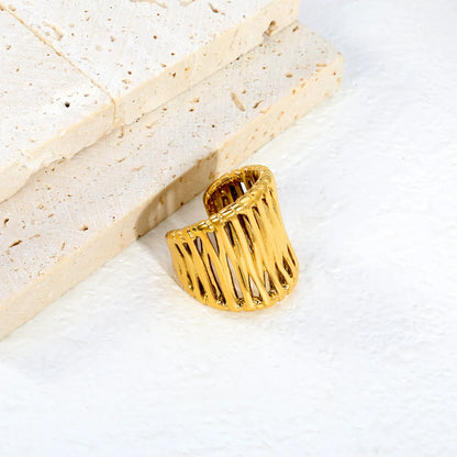 Irregular Woven Open Cuff Wide Band Gold Ring | 18K Gold Plated Stainless Steel Adjustable Open Ring | US Size 7 |  Wholesale Bulk Order 12