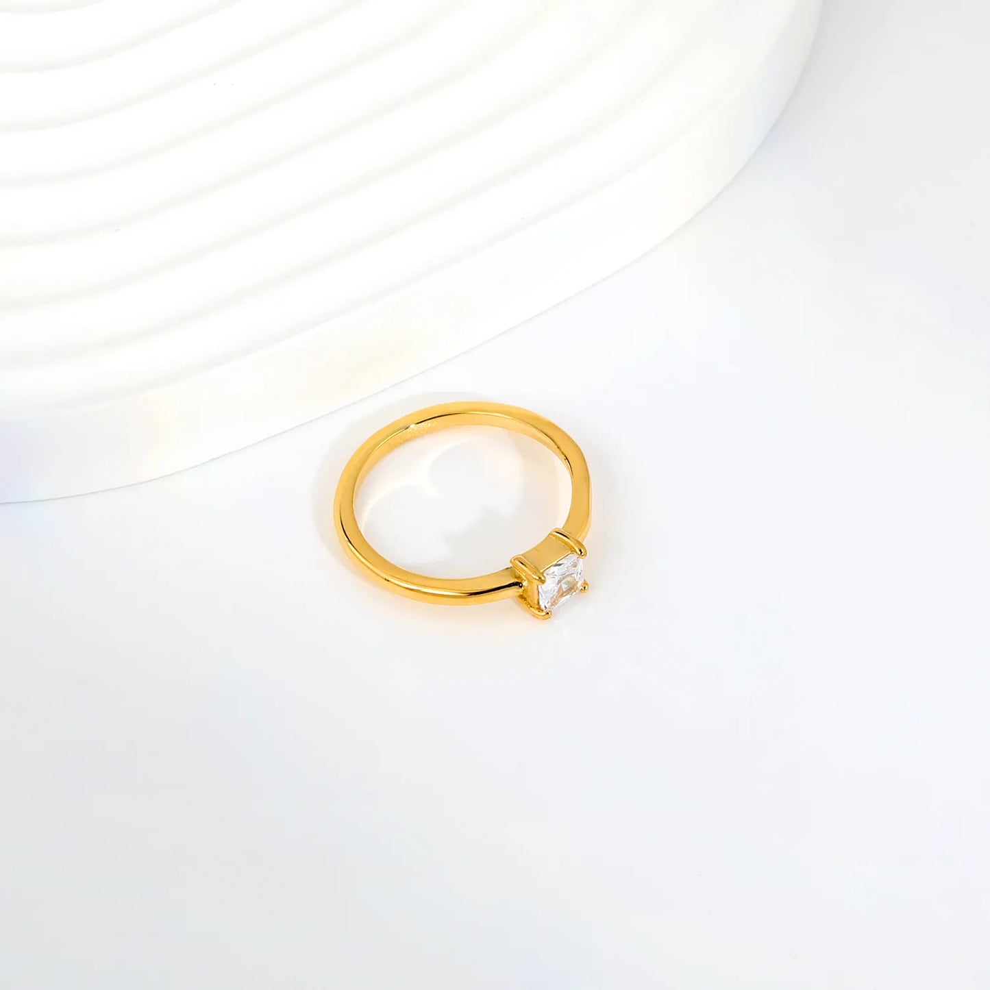 Twisted Split Band Paved CZ Gold Ring | 6mm Width | 18K Gold Plated Stainless Steel Stackable Ring | Sizes 8 |  Wholesale MOQ 12