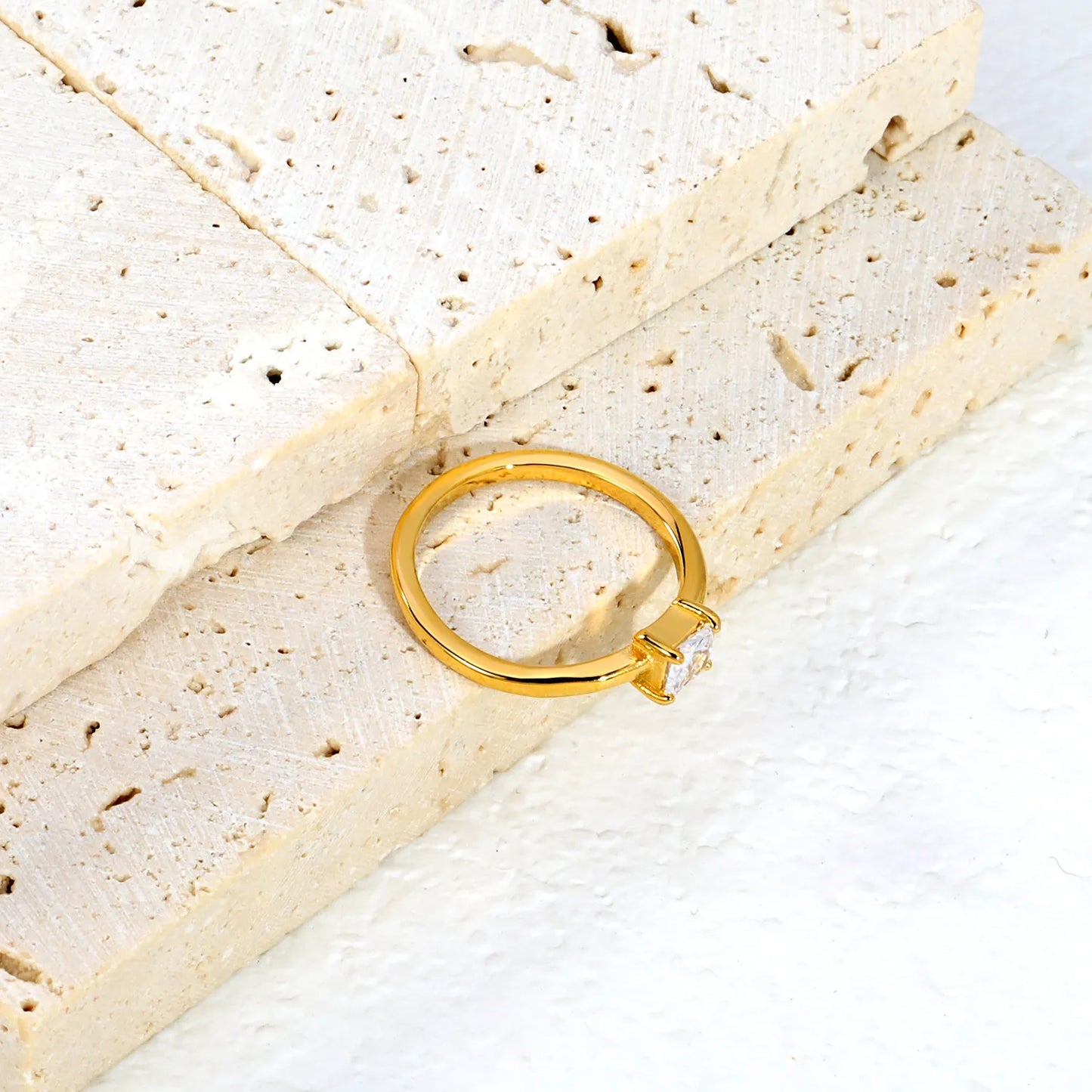 Twisted Split Band Paved CZ Gold Ring | 6mm Width | 18K Gold Plated Stainless Steel Stackable Ring | Sizes 8 |  Wholesale MOQ 12