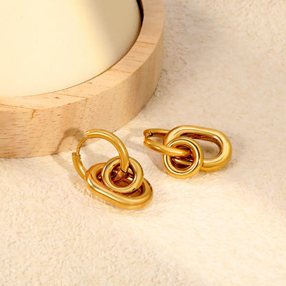 Interlocked Oval Link Dangle Huggie Earrings 14×20mm | 18K Gold Plated & Two-Tone Stainless Steel | Chunky Chain Drop Hoops | Wholesale MOQ 12