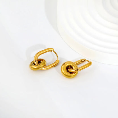 Interlocked Donut Drop Huggie Earrings | 2.5×8.5×17.4mm Hoop | Gold & Mixed Color | Chunky Circle Dangle Hoops | Wholesale MOQ 12