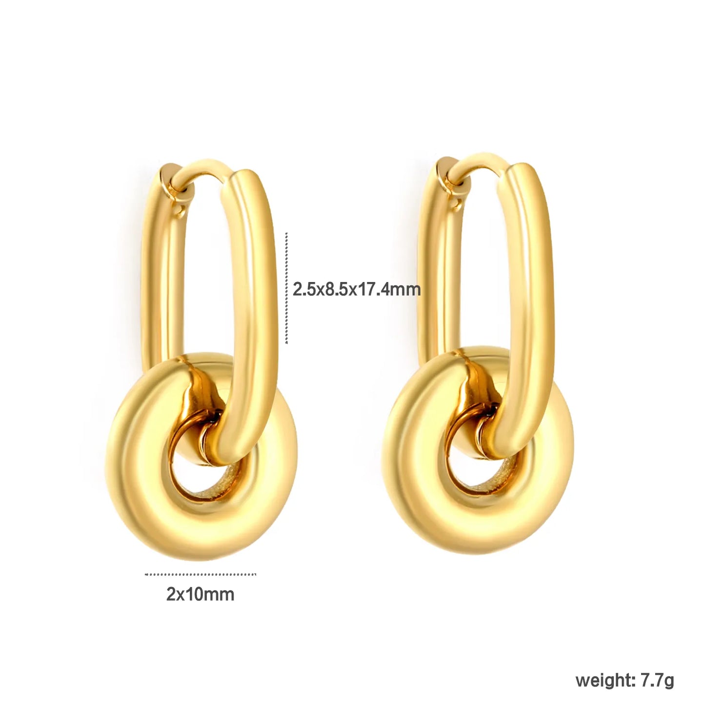 Interlocked Donut Drop Huggie Earrings | 2.5×8.5×17.4mm Hoop | Gold & Mixed Color | Chunky Circle Dangle Hoops | Wholesale MOQ 12