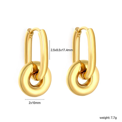 Interlocked Donut Drop Huggie Earrings | 2.5×8.5×17.4mm Hoop | Gold & Mixed Color | Chunky Circle Dangle Hoops | Wholesale MOQ 12