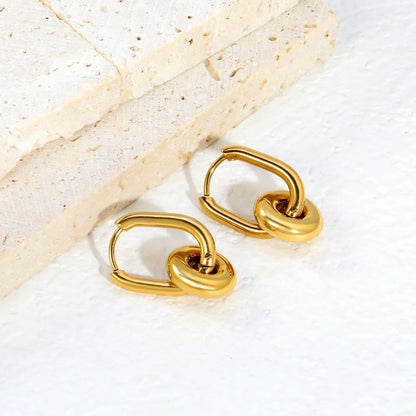 Interlocked Donut Drop Huggie Earrings | 2.5×8.5×17.4mm Hoop | Gold & Mixed Color | Chunky Circle Dangle Hoops | Wholesale MOQ 12