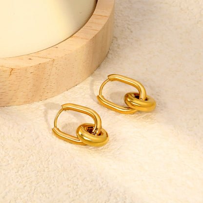 Interlocked Donut Drop Huggie Earrings | 2.5×8.5×17.4mm Hoop | Gold & Mixed Color | Chunky Circle Dangle Hoops | Wholesale MOQ 12