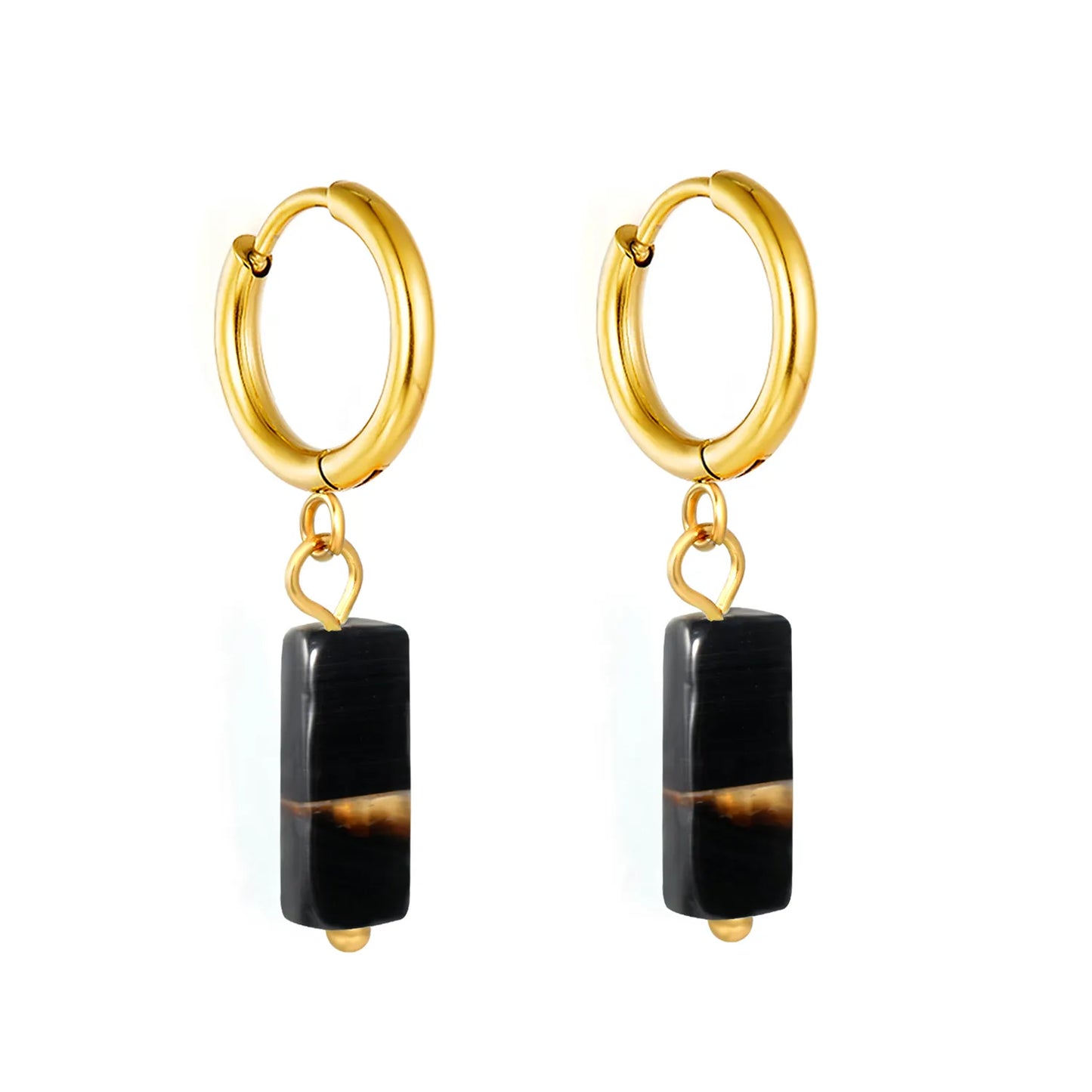 Natural Stone Bar Dangle Huggie Hoop Earrings 2×10mm Hoop | 18K Gold Plated Stainless Steel | 5 Natural Gemstone Options | Wholesale MOQ 12