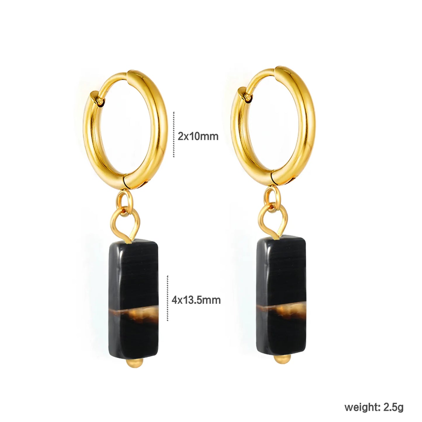 Natural Stone Bar Dangle Huggie Hoop Earrings 2×10mm Hoop | 18K Gold Plated Stainless Steel | 5 Natural Gemstone Options | Wholesale MOQ 12