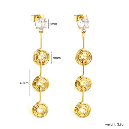 Handmade Wire Spiral CZ Linear Drop Stud Earrings | 18K Gold Plated Stainless Steel | Long Swirl Dangle Earrings | Wholesale MOQ 12