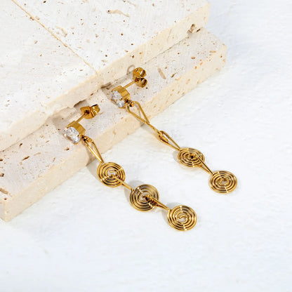 Handmade Wire Spiral CZ Linear Drop Stud Earrings | 18K Gold Plated Stainless Steel | Long Swirl Dangle Earrings | Wholesale MOQ 12
