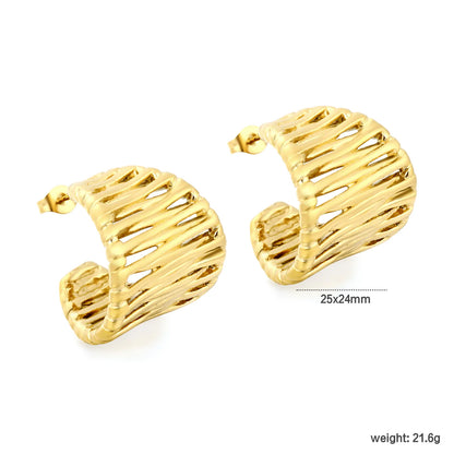 Open Weave Twisted C-Shape Chunky Stud Earrings 25×24mm| Hollow Textured Bold Statement Hoops | Wholesale MOQ 12