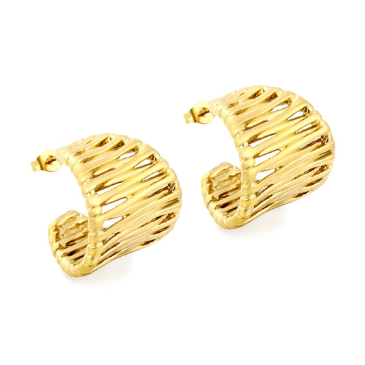Open Weave Twisted C-Shape Chunky Stud Earrings 25×24mm| Hollow Textured Bold Statement Hoops | Wholesale MOQ 12