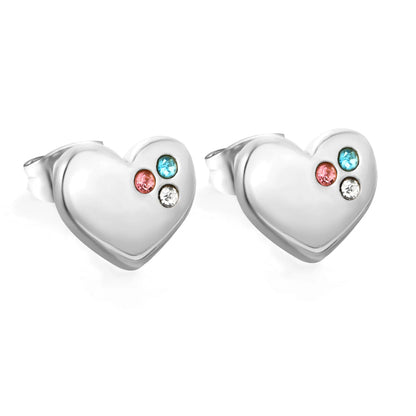 Tri-Color CZ Inlaid Solid Heart Stud Earrings | Multicolour Crystal Love Ear Studs | Wholesale MOQ 12