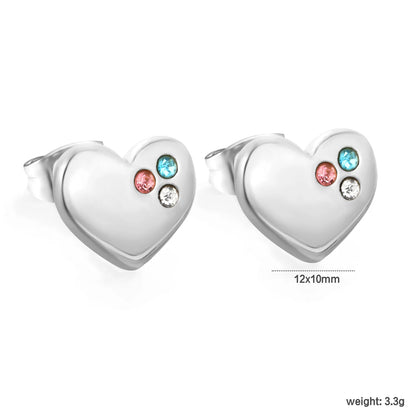 Tri-Color CZ Inlaid Solid Heart Stud Earrings | Multicolour Crystal Love Ear Studs | Wholesale MOQ 12
