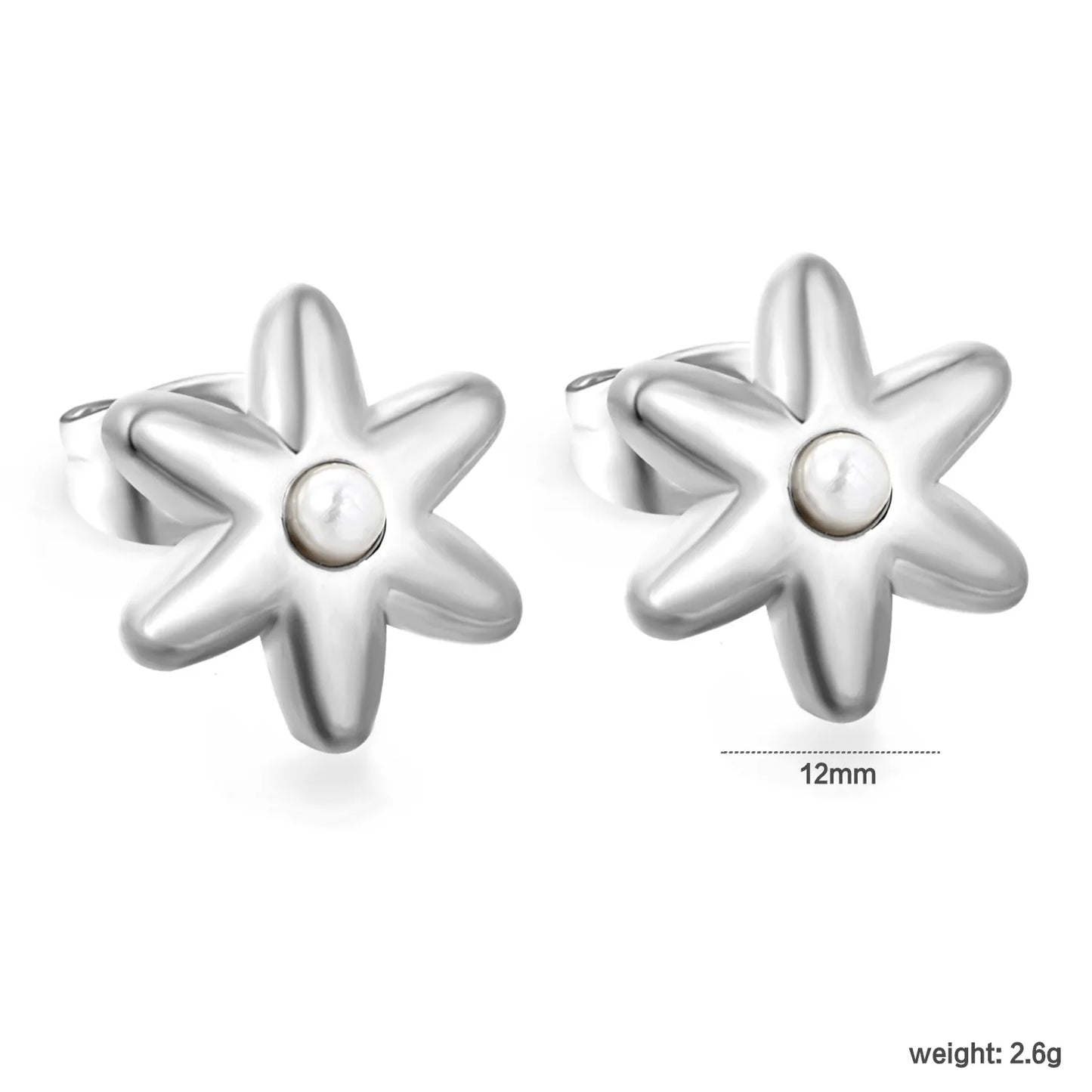 Puffy Six-Petal Flower Pearl Huggie Earrings | Gold & Silver | Solid Floral Pearl Snap Hoops | Wholesale MOQ 12