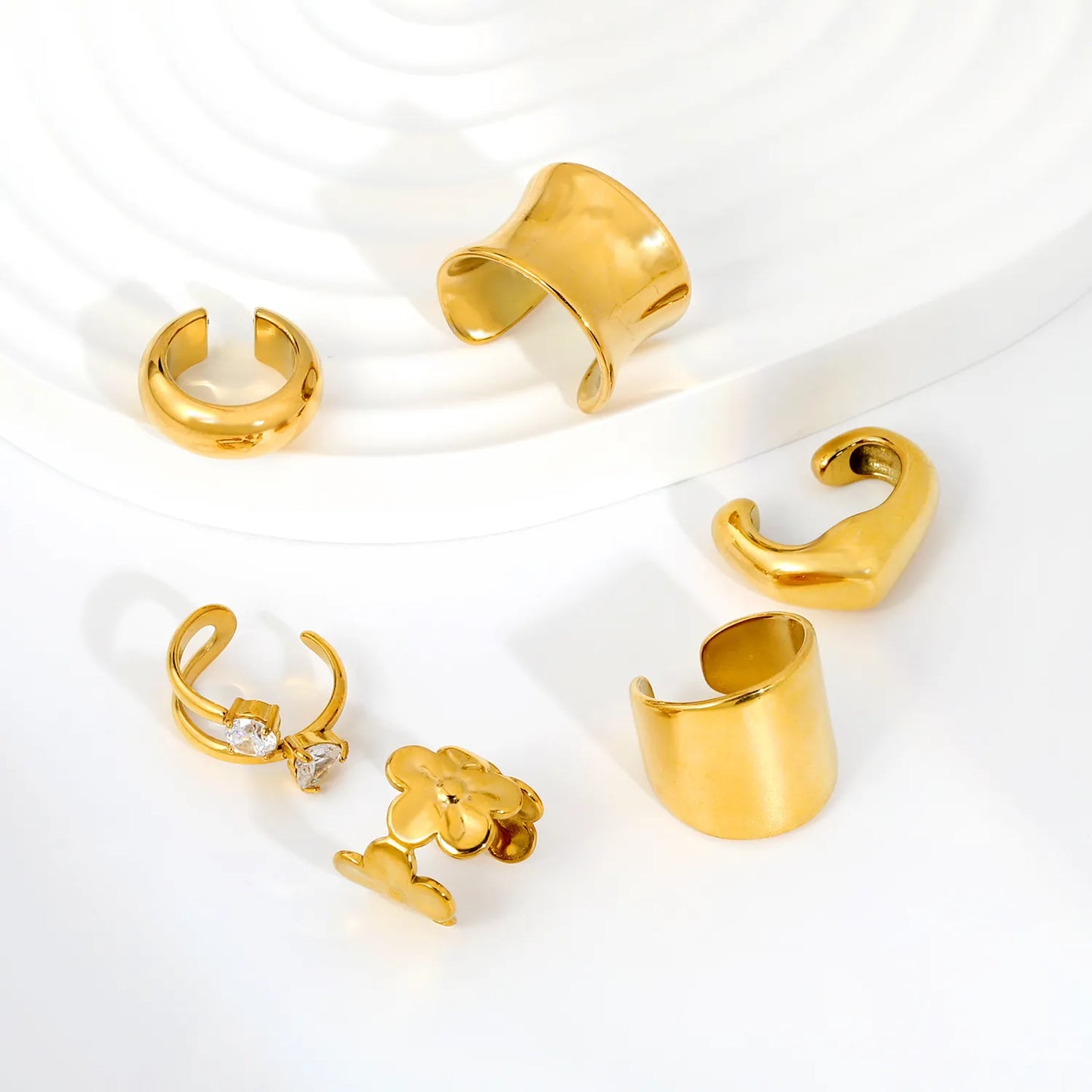 Assorted 6 Styles Gold Cuff Ear Cuff Set | No Piercing Required | 18K Gold Plated Stainless Steel Open Ear Cuffs | Wholesale Bulk Order MOQ 12