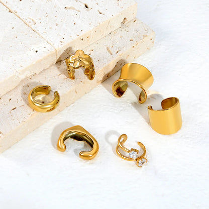 Assorted 6 Styles Gold Cuff Ear Cuff Set | No Piercing Required | 18K Gold Plated Stainless Steel Open Ear Cuffs | Wholesale Bulk Order MOQ 12