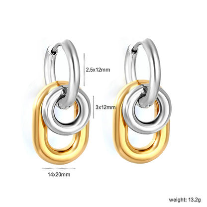 Interlocked Oval Link Dangle Huggie Earrings 14×20mm | 18K Gold Plated & Two-Tone Stainless Steel | Chunky Chain Drop Hoops | Wholesale MOQ 12