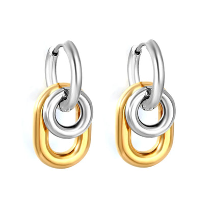 Interlocked Oval Link Dangle Huggie Earrings 14×20mm | 18K Gold Plated & Two-Tone Stainless Steel | Chunky Chain Drop Hoops | Wholesale MOQ 12