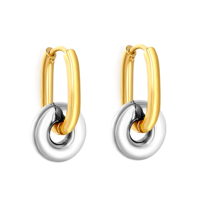 Interlocked Donut Drop Huggie Earrings | 2.5×8.5×17.4mm Hoop | Gold & Mixed Color | Chunky Circle Dangle Hoops | Wholesale MOQ 12