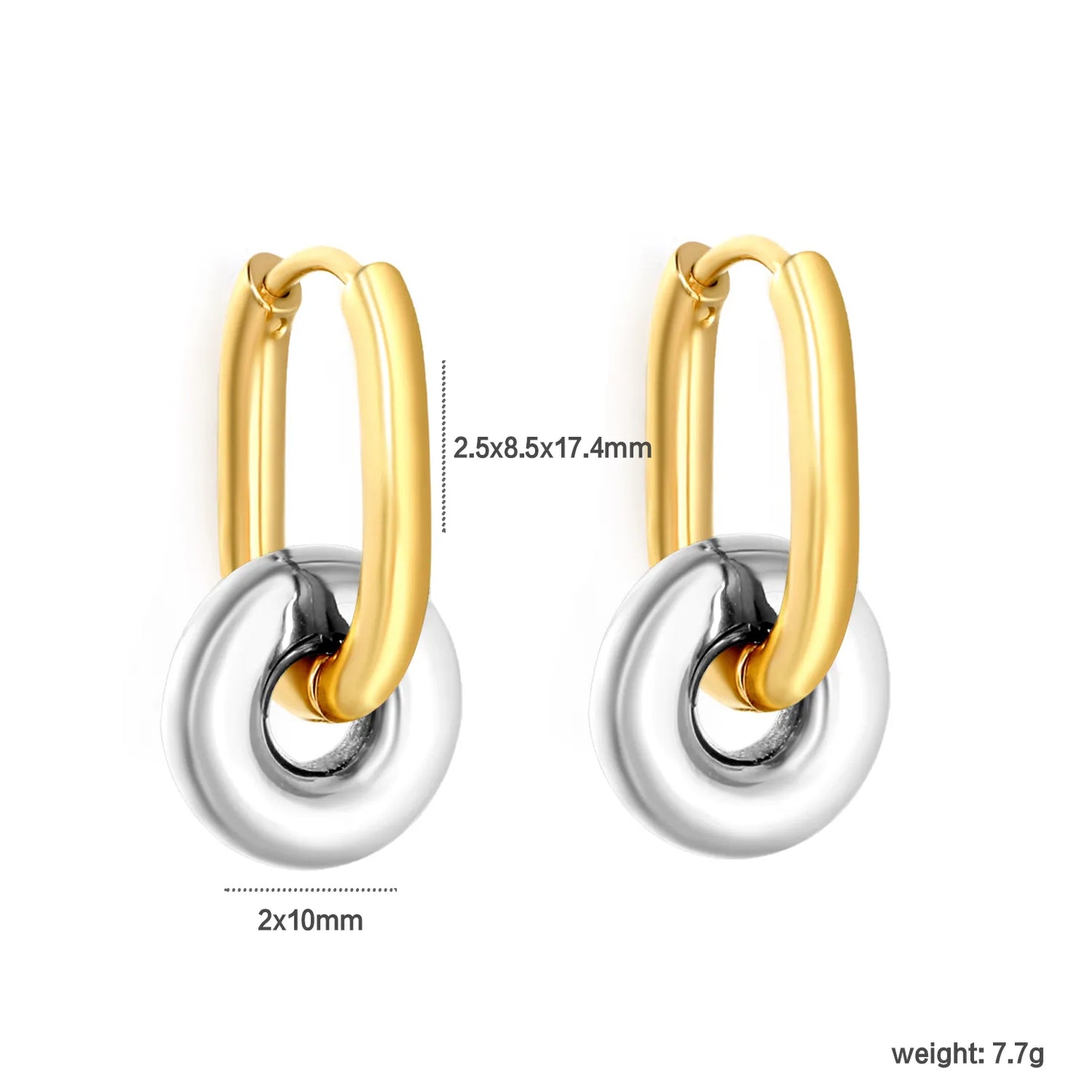 Interlocked Donut Drop Huggie Earrings | 2.5×8.5×17.4mm Hoop | Gold & Mixed Color | Chunky Circle Dangle Hoops | Wholesale MOQ 12