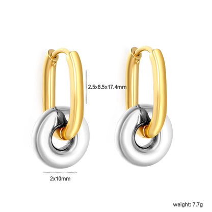 Interlocked Donut Drop Huggie Earrings | 2.5×8.5×17.4mm Hoop | Gold & Mixed Color | Chunky Circle Dangle Hoops | Wholesale MOQ 12