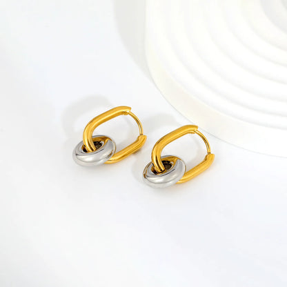 Interlocked Donut Drop Huggie Earrings | 2.5×8.5×17.4mm Hoop | Gold & Mixed Color | Chunky Circle Dangle Hoops | Wholesale MOQ 12