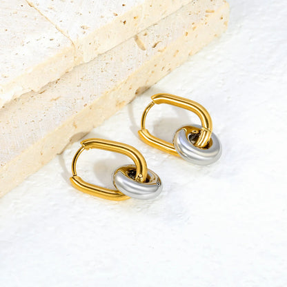 Interlocked Donut Drop Huggie Earrings | 2.5×8.5×17.4mm Hoop | Gold & Mixed Color | Chunky Circle Dangle Hoops | Wholesale MOQ 12