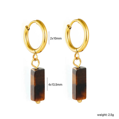 Natural Stone Bar Dangle Huggie Hoop Earrings 2×10mm Hoop | 18K Gold Plated Stainless Steel | 5 Natural Gemstone Options | Wholesale MOQ 12