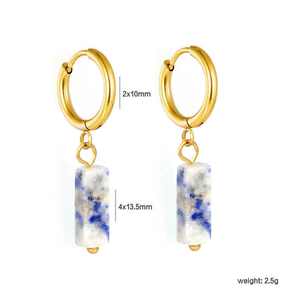 Natural Stone Bar Dangle Huggie Hoop Earrings 2×10mm Hoop | 18K Gold Plated Stainless Steel | 5 Natural Gemstone Options | Wholesale MOQ 12