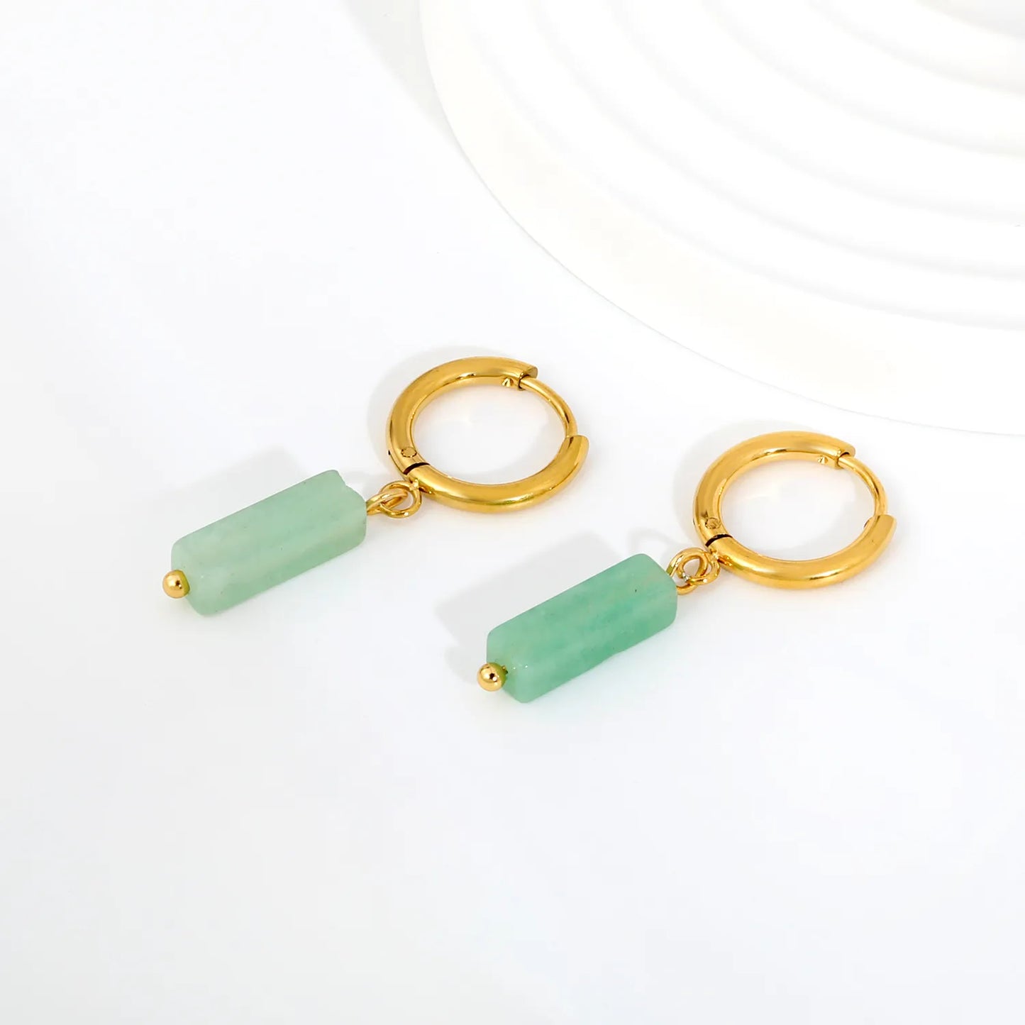 Natural Stone Bar Dangle Huggie Hoop Earrings 2×10mm Hoop | 18K Gold Plated Stainless Steel | 5 Natural Gemstone Options | Wholesale MOQ 12