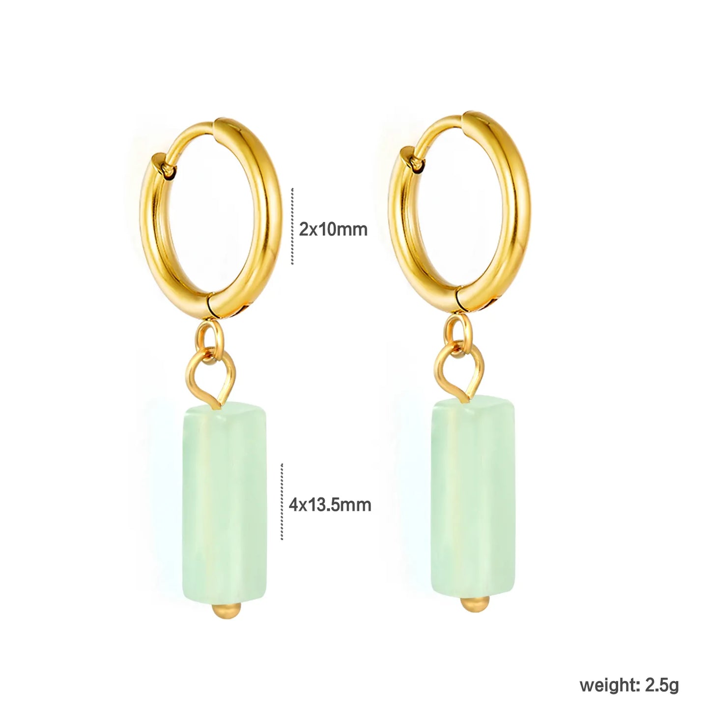 Natural Stone Bar Dangle Huggie Hoop Earrings 2×10mm Hoop | 18K Gold Plated Stainless Steel | 5 Natural Gemstone Options | Wholesale MOQ 12