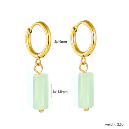 Natural Stone Bar Dangle Huggie Hoop Earrings 2×10mm Hoop | 18K Gold Plated Stainless Steel | 5 Natural Gemstone Options | Wholesale MOQ 12