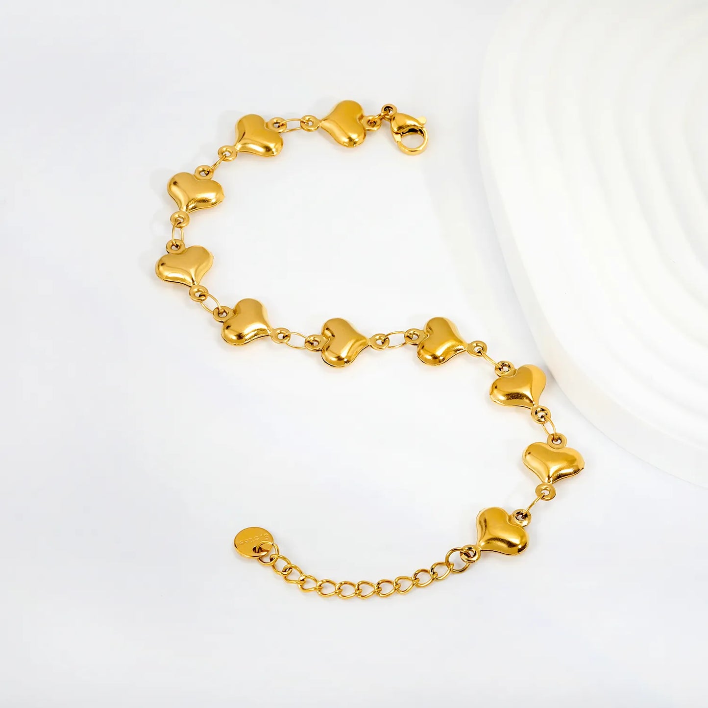 Adjustable 17+3cm 18K Gold Plated Stainless Steel Love Charm Bracelet | Wholesale MOQ 12