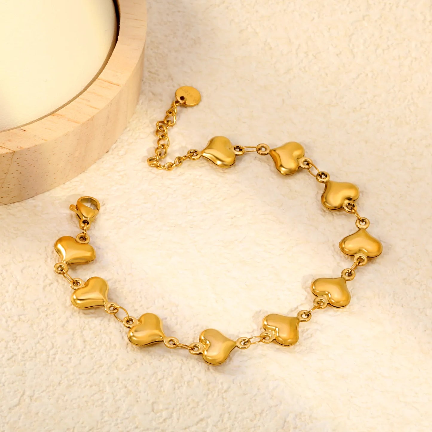 Adjustable 17+3cm 18K Gold Plated Stainless Steel Love Charm Bracelet | Wholesale MOQ 12