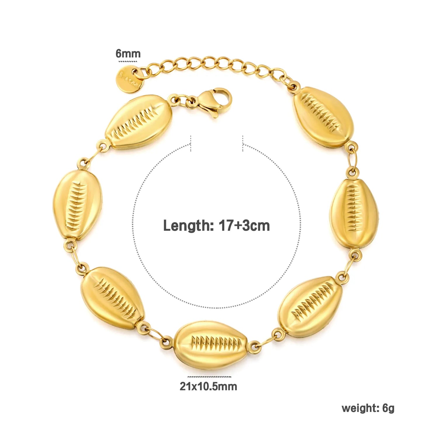 Embossed Cowrie Shell Link Bracelet | Adjustable 17+3cm | Wholesale MOQ 12