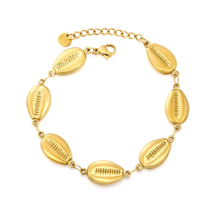 Embossed Cowrie Shell Link Bracelet | Adjustable 17+3cm | Wholesale MOQ 12