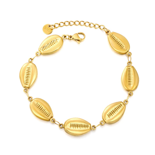 Embossed Cowrie Shell Link Bracelet | Adjustable 17+3cm | Wholesale MOQ 12