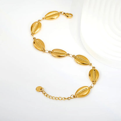 Embossed Cowrie Shell Link Bracelet | Adjustable 17+3cm | Wholesale MOQ 12