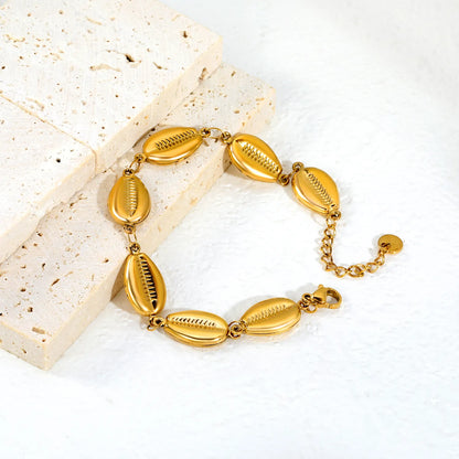 Embossed Cowrie Shell Link Bracelet | Adjustable 17+3cm | Wholesale MOQ 12