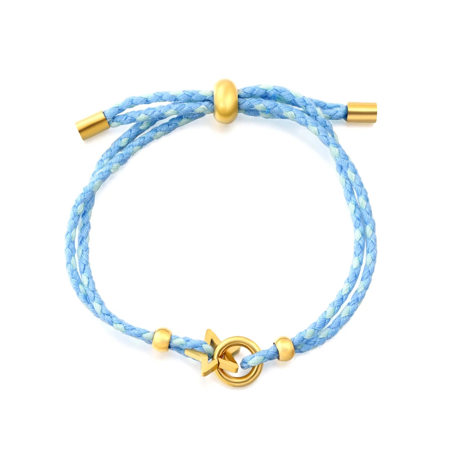 2 Styles Adjustable Braided Rope Charm Bracelets | Length 23cm | 18K Gold Plated Stainless Steel Star & Interlocking Heart Pull Cord Bracelet | Wholesale MOQ 12