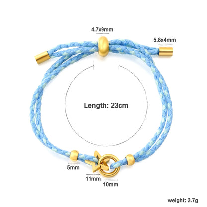 2 Styles Adjustable Braided Rope Charm Bracelets | Length 23cm | 18K Gold Plated Stainless Steel Star & Interlocking Heart Pull Cord Bracelet | Wholesale MOQ 12