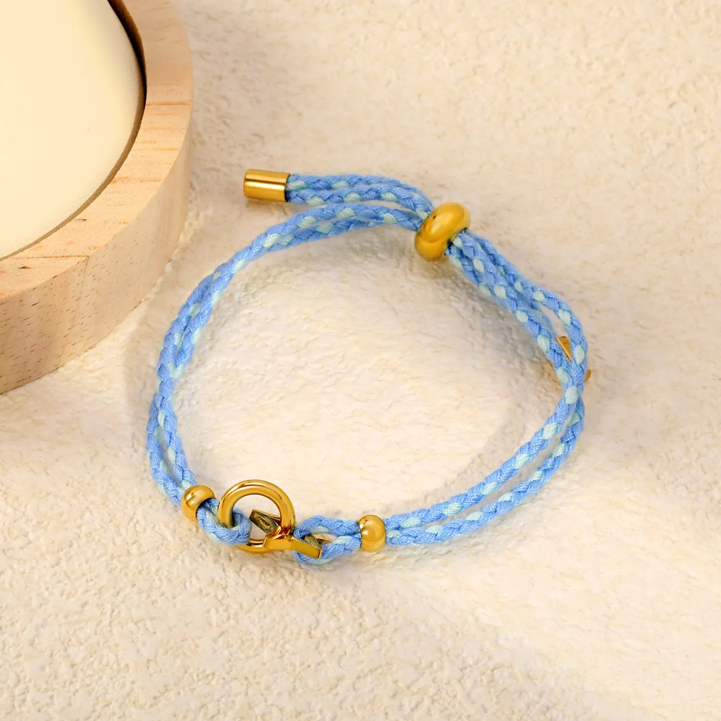 2 Styles Adjustable Braided Rope Charm Bracelets | Length 23cm | 18K Gold Plated Stainless Steel Star & Interlocking Heart Pull Cord Bracelet | Wholesale MOQ 12